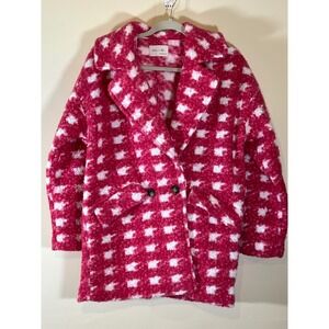 SOLD‎ Womens Beautiful Warm Pink & White Checkerboard Peacoat Size Small